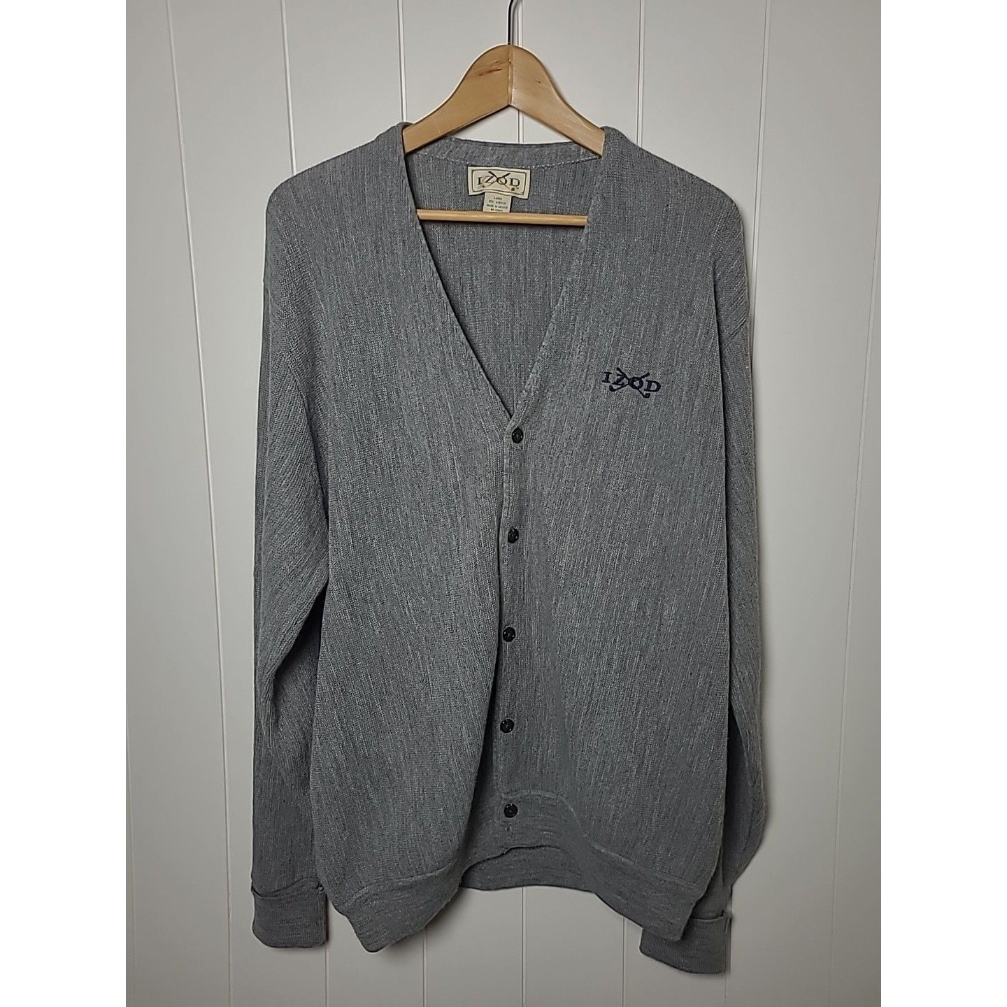 Izod Vintage Sweater Cardigan Mens Size Large Gray Button Up Preppy Grandpa 90s